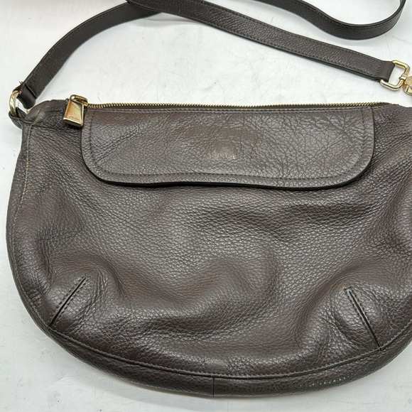 Furla Vintage Brown Pebble Leather Crossbody Bag with Teal Lining Made in Italy - Picture 2 of 15